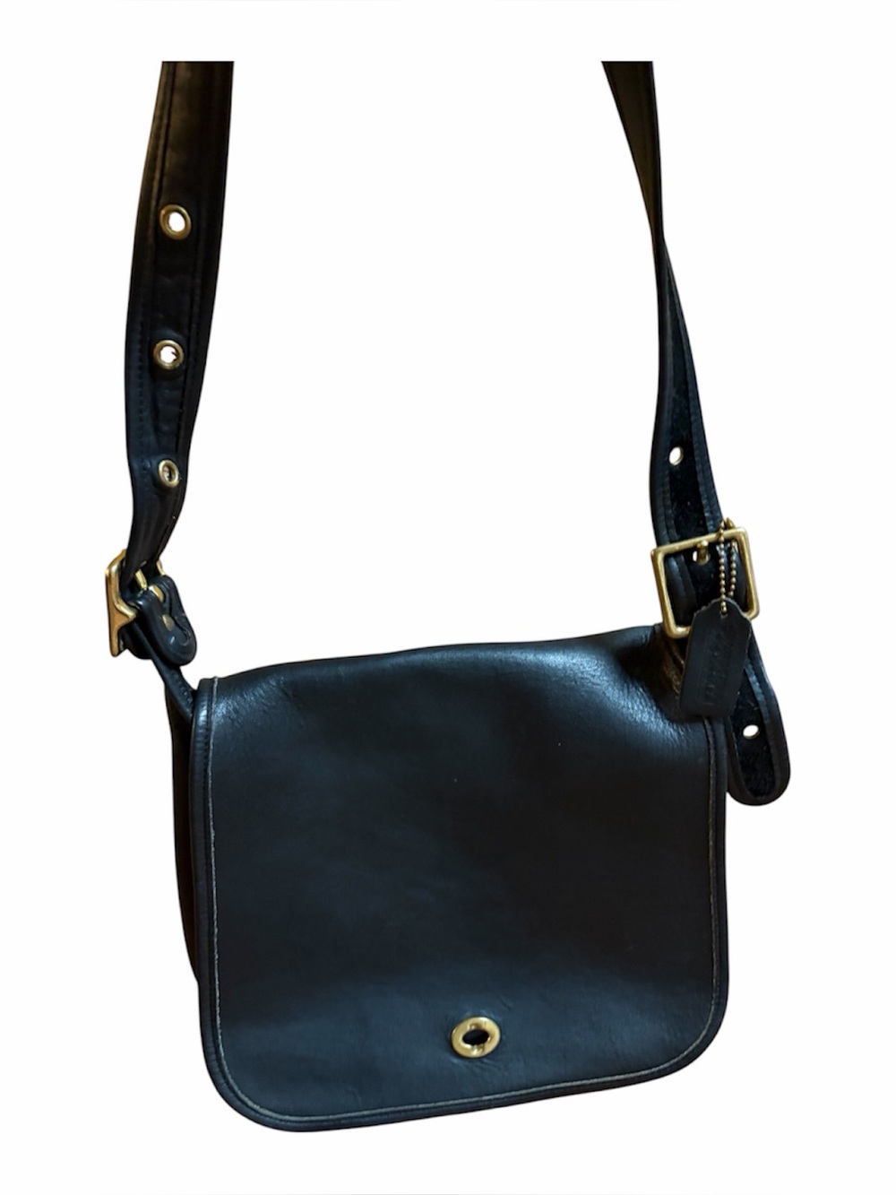 Vintage COACH 9525 Black Stewardess Glove-Tanned Cowhide Turn Lock Bag COA